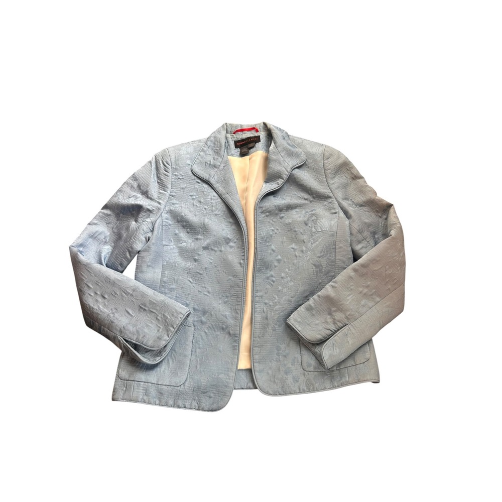 Nina McLemore Light Blue Floral Jacquard Cotton Silk Blazer Jacket Women Size 8